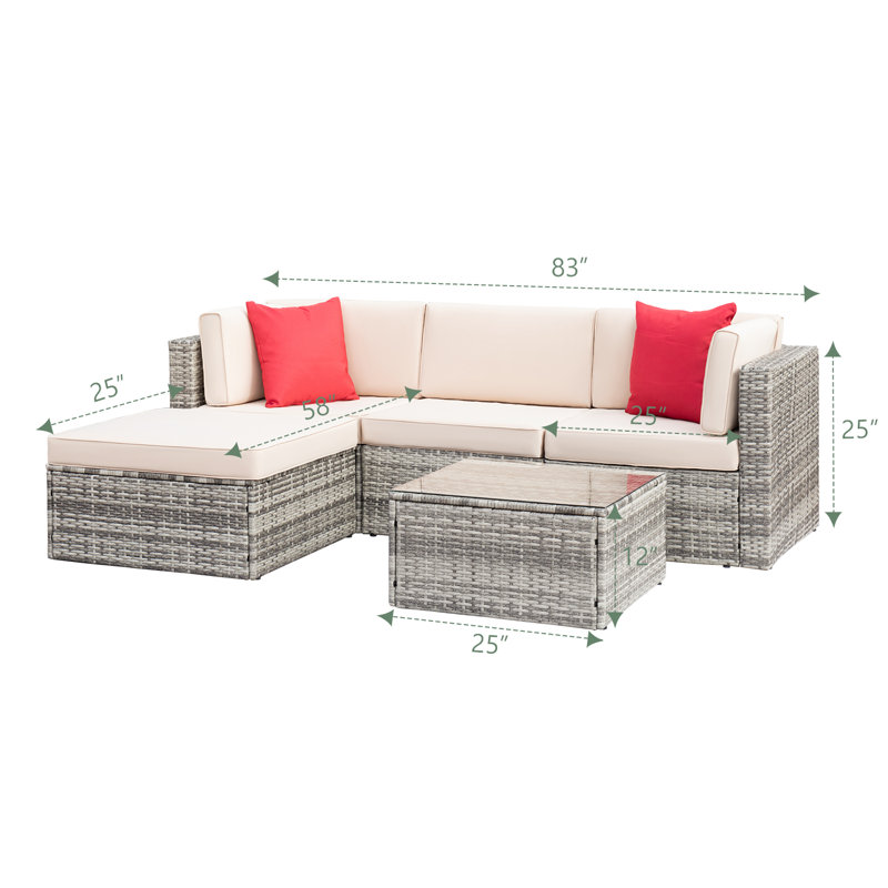 Latitude Run Agaran 5 Piece Rattan Sectional Seating Group with Cushions Reviews Wayfair